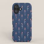 Retro Dark Flower Pattern in Modern Navy and Coral iPhone Case Gallery Image 1