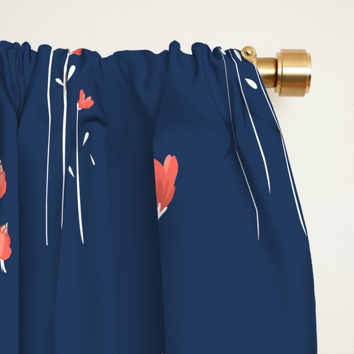 Retro Dark Flower Pattern in Modern Navy and Coral Window Curtain Gallery Image 2
