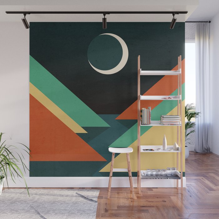 Quiet stream under crescent moon Wall Mural Gallery Image 1