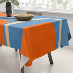 Palm Springs Retro Mid Century Modern Abstract Pattern Blue and Orange Tablecloth Gallery Image 3