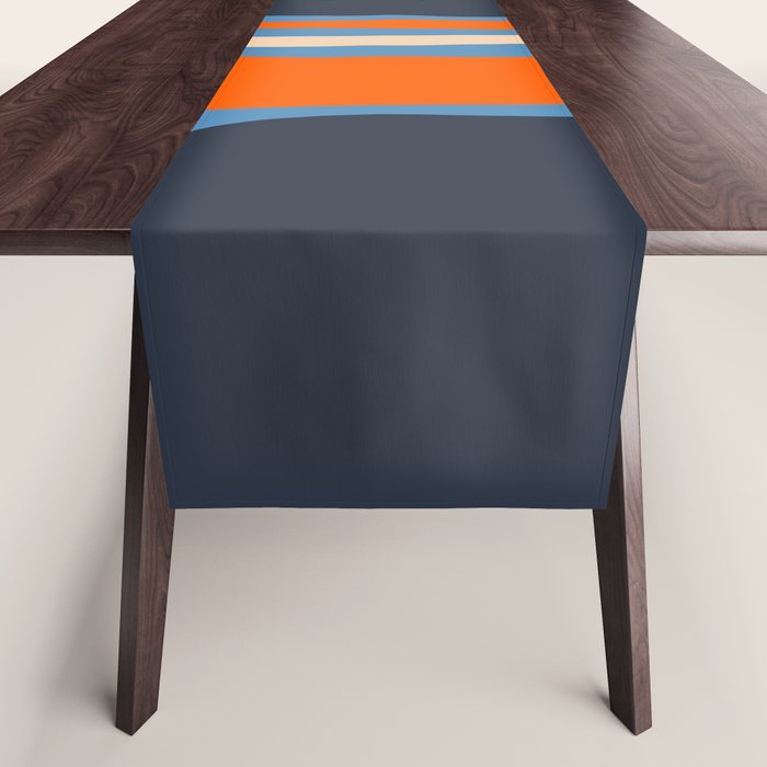 Palm Springs Retro Mid Century Modern Abstract Pattern Blue and Orange Table Runner Gallery Image 1