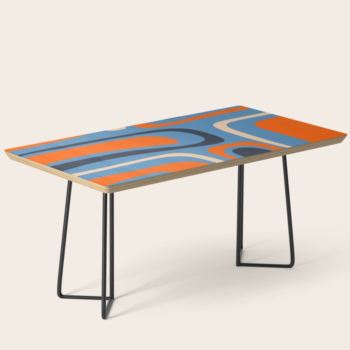 Palm Springs Retro Mid Century Modern Abstract Pattern Blue and Orange Coffee Table Gallery Image 1