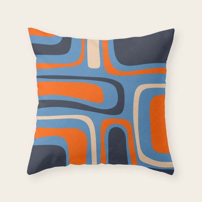 Palm Springs Retro Mid Century Modern Abstract Pattern Blue and Orange Throw Pillow Gallery Image 6