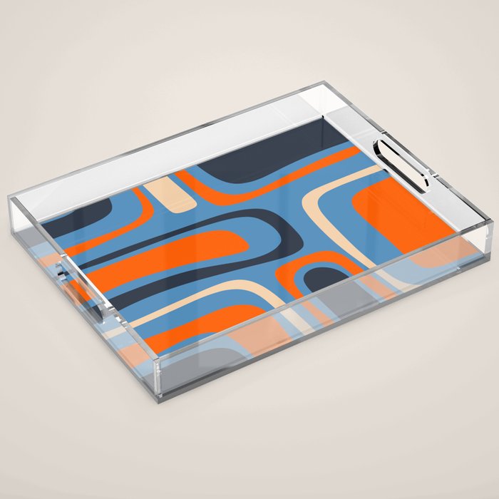 Palm Springs Retro Mid Century Modern Abstract Pattern Blue and Orange Acrylic Tray Gallery Image 1