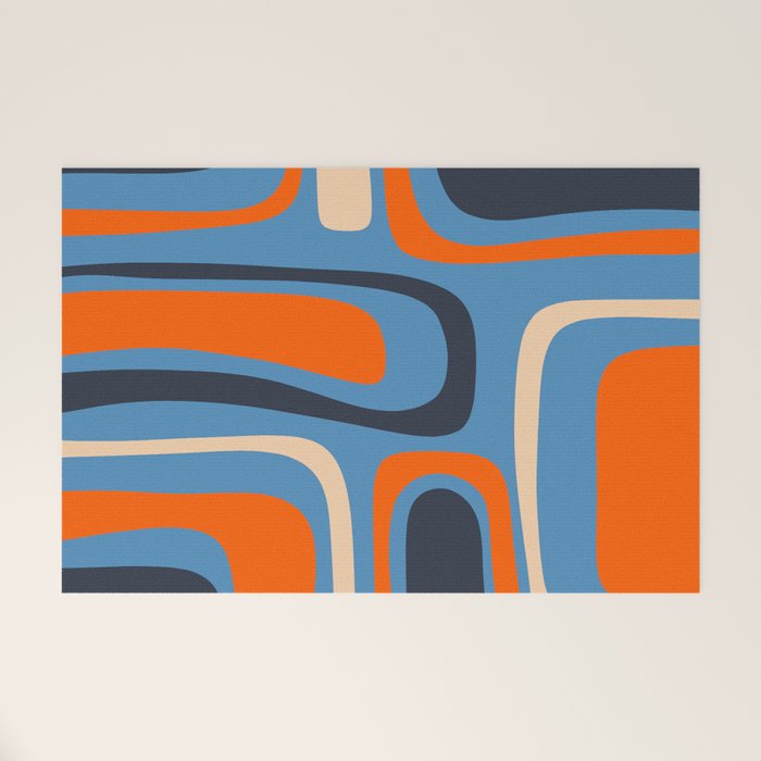 Palm Springs Retro Mid Century Modern Abstract Pattern Blue and Orange Welcome Mat Gallery Image 1