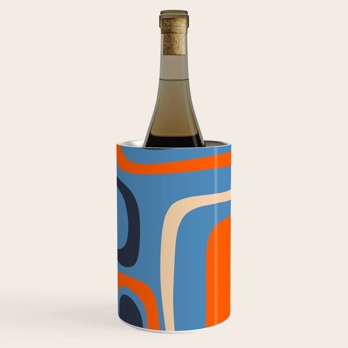 Palm Springs Retro Mid Century Modern Abstract Pattern Blue and Orange Wine Chiller Gallery Image 3