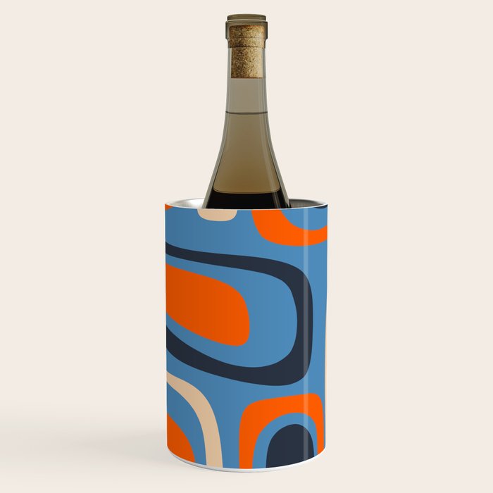 Palm Springs Retro Mid Century Modern Abstract Pattern Blue and Orange Wine Chiller Gallery Image 1