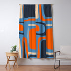 Palm Springs Retro Mid Century Modern Abstract Pattern Blue and Orange Window Curtain Gallery Image 5