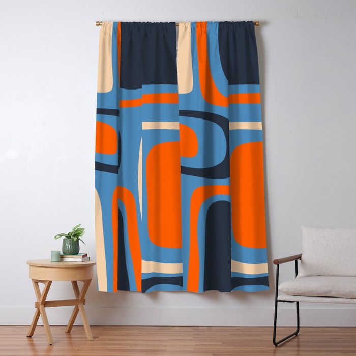 Palm Springs Retro Mid Century Modern Abstract Pattern Blue and Orange Window Curtain Gallery Image 5