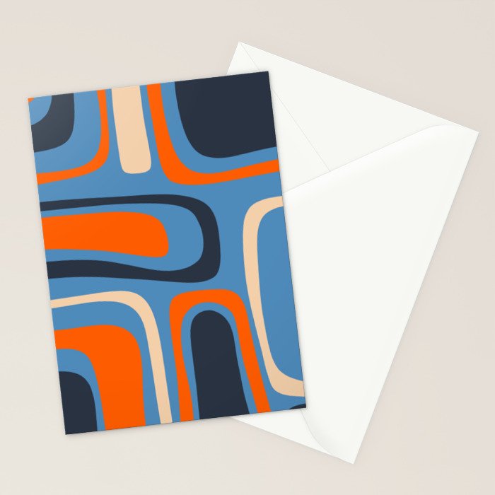 Palm Springs Retro Mid Century Modern Abstract Pattern Blue and Orange Stationery Card Gallery Image 2