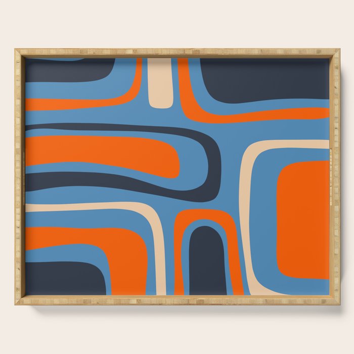 Palm Springs Retro Mid Century Modern Abstract Pattern Blue and Orange Serving Tray Gallery Image 1