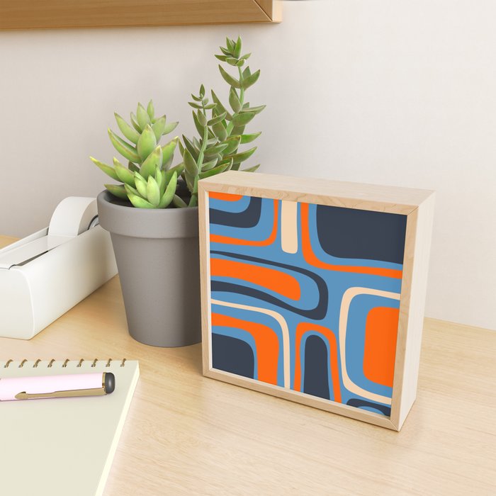 Palm Springs Retro Mid Century Modern Abstract Pattern Blue and Orange Mini Art Print Gallery Image 2