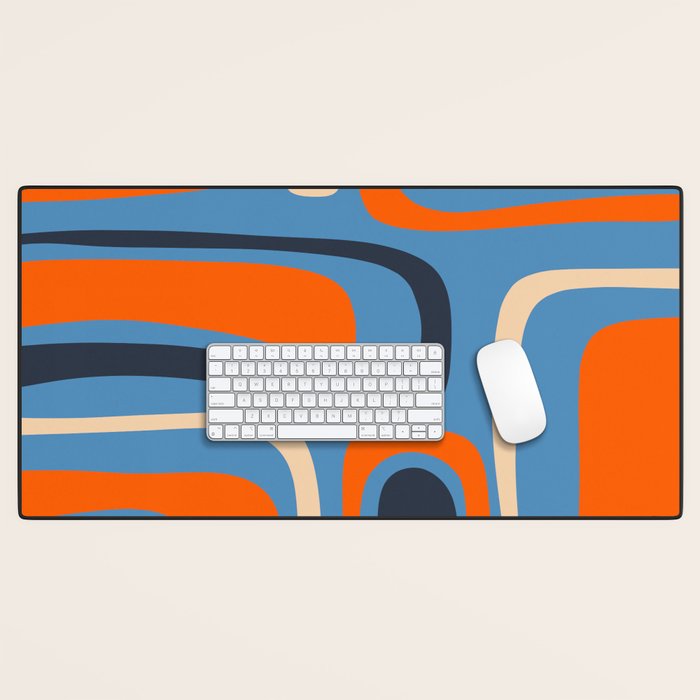 Palm Springs Retro Mid Century Modern Abstract Pattern Blue and Orange Desk Mat Gallery Image 1
