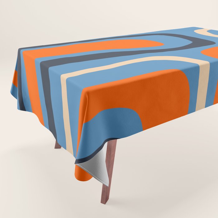 Palm Springs Retro Mid Century Modern Abstract Pattern Blue and Orange Tablecloth Gallery Image 1