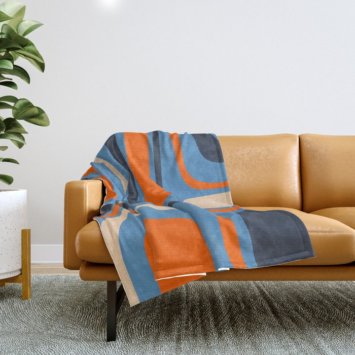 Palm Springs Retro Mid Century Modern Abstract Pattern Blue and Orange Throw Blanket Gallery Image 1