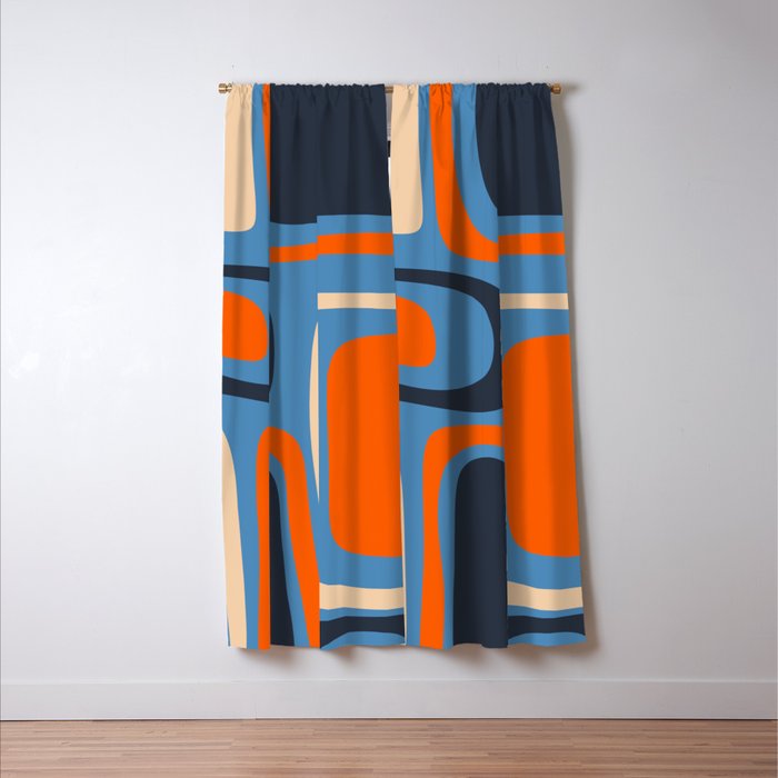 Palm Springs Retro Mid Century Modern Abstract Pattern Blue and Orange Window Curtain Gallery Image 3