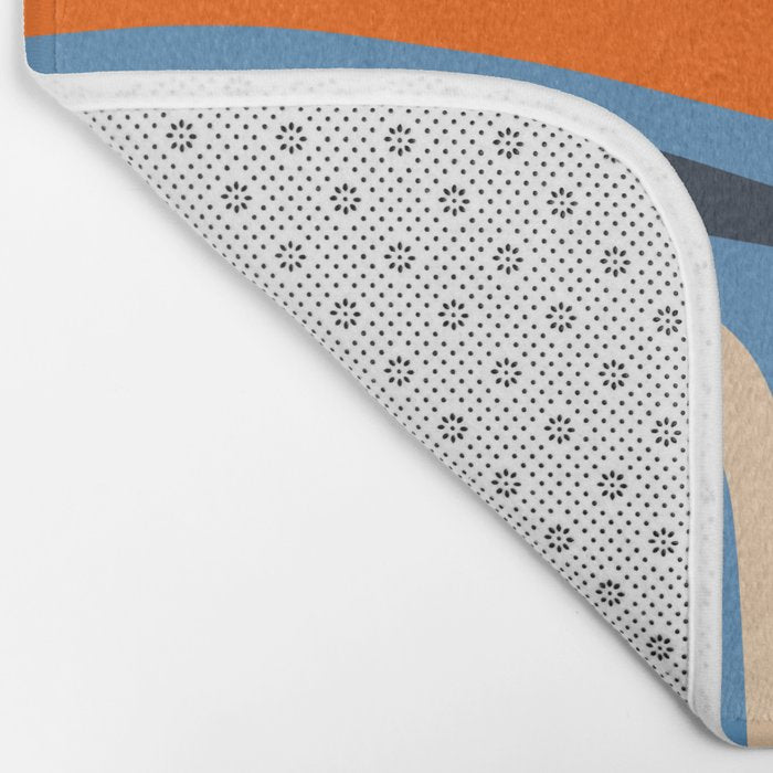 Palm Springs Retro Mid Century Modern Abstract Pattern Blue and Orange Bath Mat Gallery Image 2