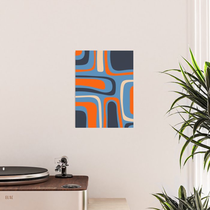 Palm Springs Retro Mid Century Modern Abstract Pattern Blue and Orange Poster Gallery Image 2