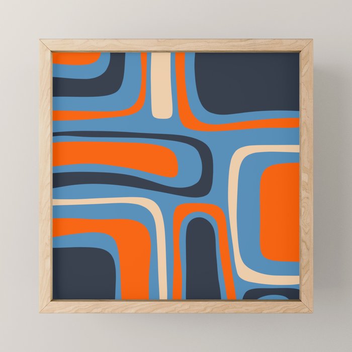 Palm Springs Retro Mid Century Modern Abstract Pattern Blue and Orange Mini Art Print Gallery Image 1