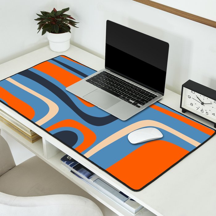 Palm Springs Retro Mid Century Modern Abstract Pattern Blue and Orange Desk Mat Gallery Image 2