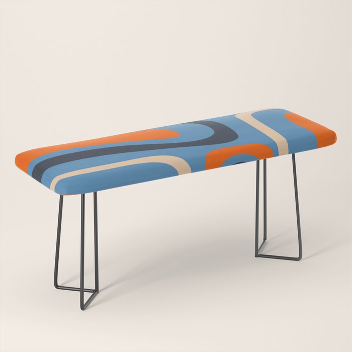 Palm Springs Retro Mid Century Modern Abstract Pattern Blue and Orange Bench Gallery Image 1