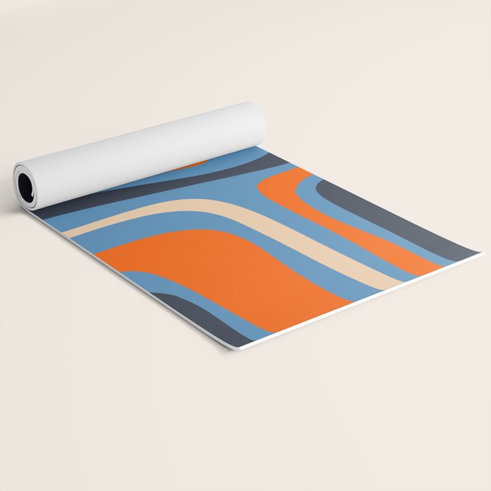 Palm Springs Retro Mid Century Modern Abstract Pattern Blue and Orange Yoga Mat Gallery Image 2