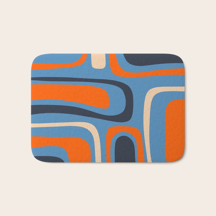 Palm Springs Retro Mid Century Modern Abstract Pattern Blue and Orange Bath Mat Gallery Image 1