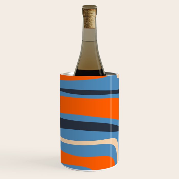 Palm Springs Retro Mid Century Modern Abstract Pattern Blue and Orange Wine Chiller Gallery Image 2
