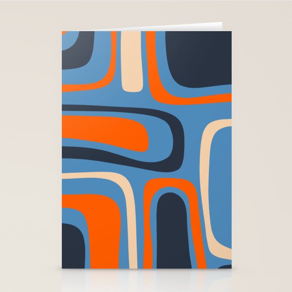Palm Springs Retro Mid Century Modern Abstract Pattern Blue and Orange Stationery Card Gallery Image 2