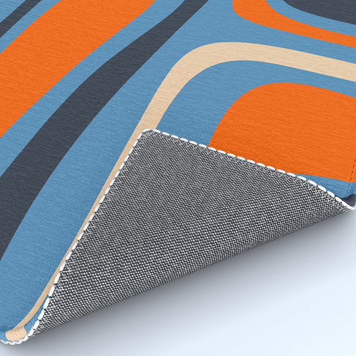 Palm Springs Retro Mid Century Modern Abstract Pattern Blue and Orange Rug Gallery Image 4