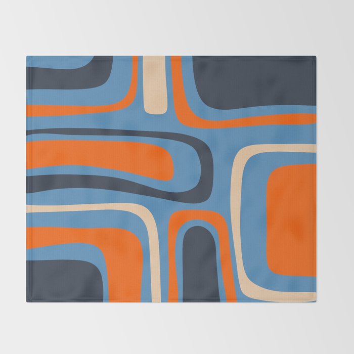 Palm Springs Retro Mid Century Modern Abstract Pattern Blue and Orange Throw Blanket Gallery Image 2