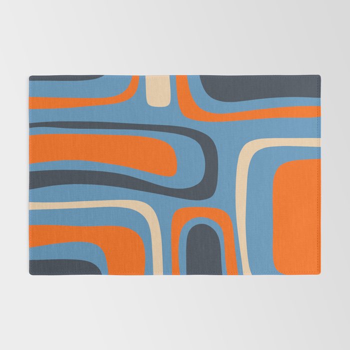 Palm Springs Retro Mid Century Modern Abstract Pattern Blue and Orange Rug Gallery Image 2