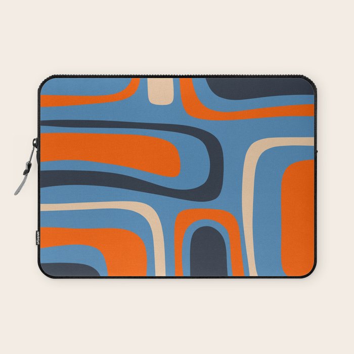 Palm Springs Retro Mid Century Modern Abstract Pattern Blue and Orange Laptop Sleeve Gallery Image 1