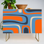 Palm Springs Retro Mid Century Modern Abstract Pattern Blue and Orange Credenza Gallery Image 1