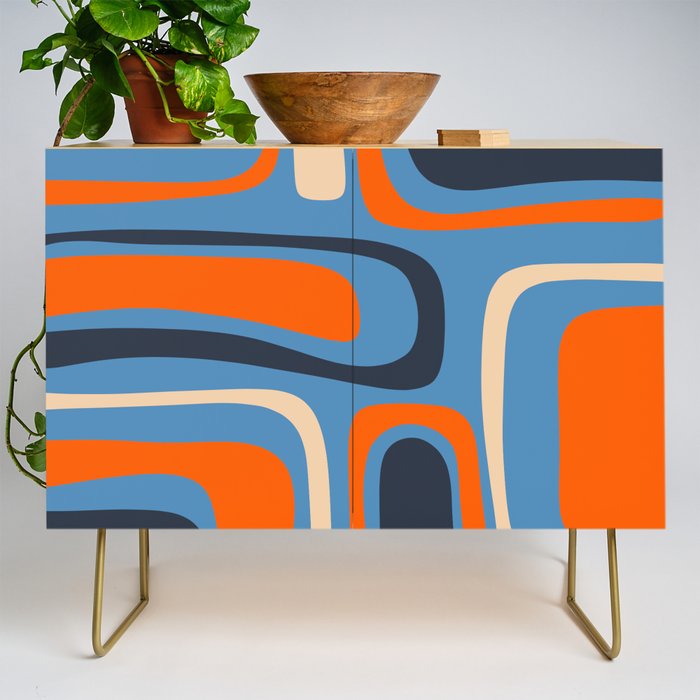 Palm Springs Retro Mid Century Modern Abstract Pattern Blue and Orange Credenza Gallery Image 1