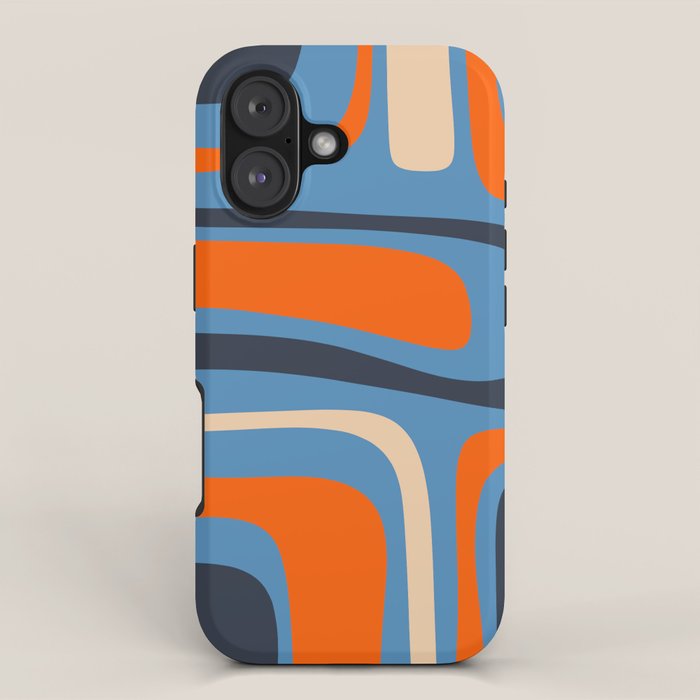 Palm Springs Retro Mid Century Modern Abstract Pattern Blue and Orange iPhone Case Gallery Image 1