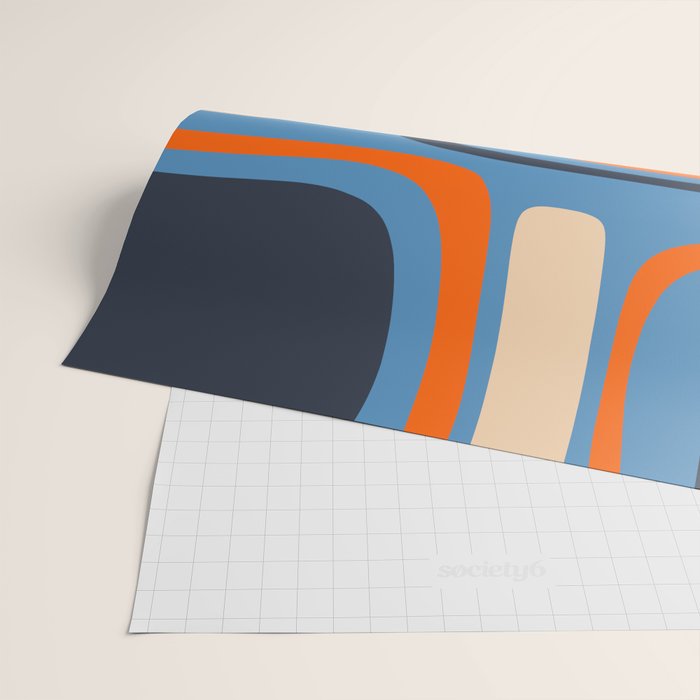 Palm Springs Retro Mid Century Modern Abstract Pattern Blue and Orange Wrapping Paper Gallery Image 2
