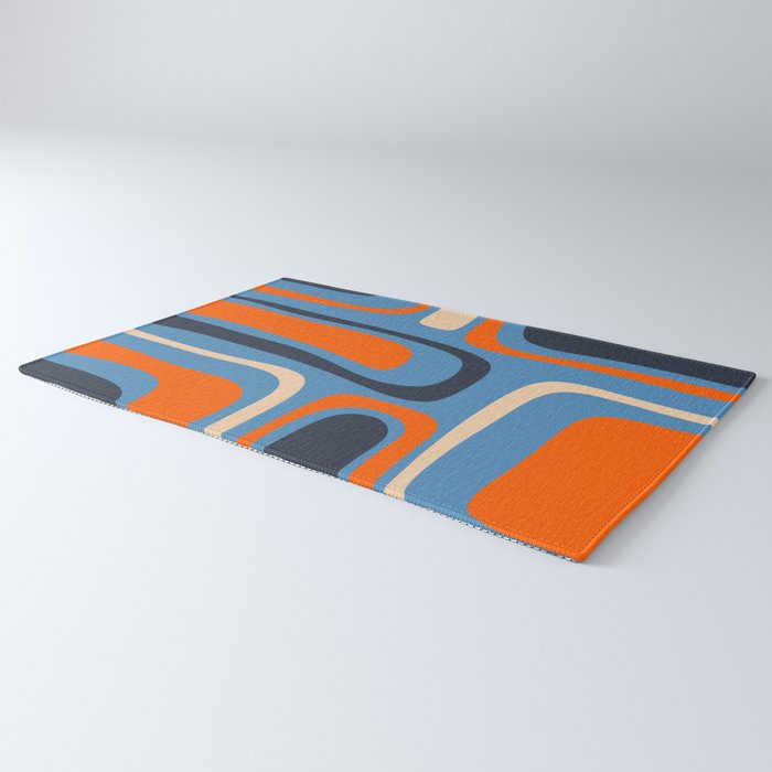 Palm Springs Retro Mid Century Modern Abstract Pattern Blue and Orange Rug Gallery Image 3