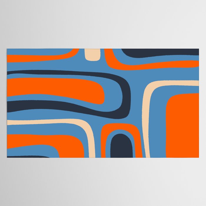 Palm Springs Retro Mid Century Modern Abstract Pattern Blue and Orange Tablecloth Gallery Image 2