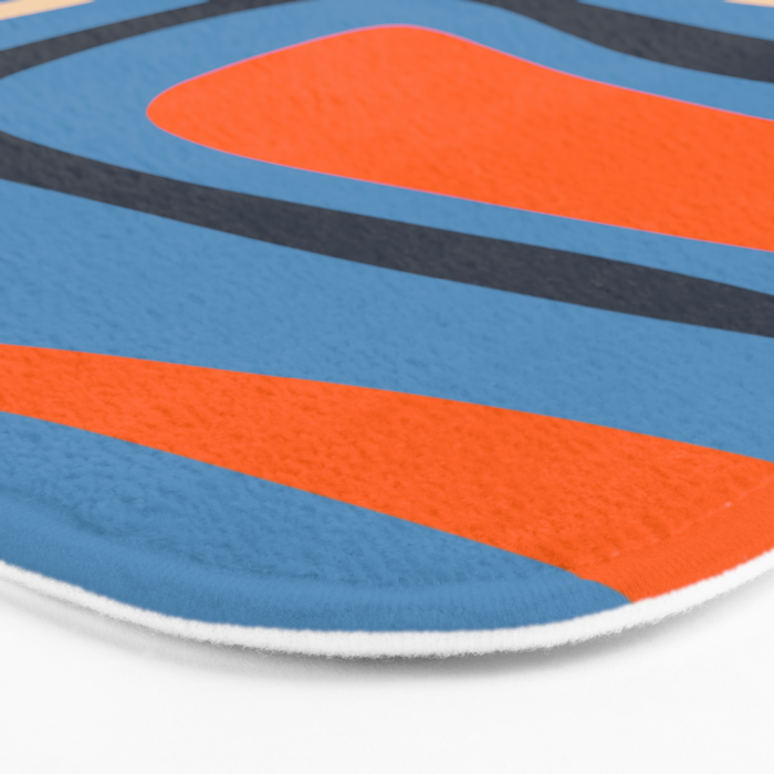 Palm Springs Retro Mid Century Modern Abstract Pattern Blue and Orange Bath Mat Gallery Image 3