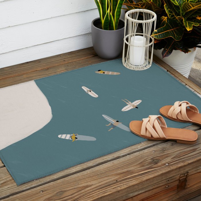 Surfers Surfing at the Sea Outdoor Rug Gallery Image 2