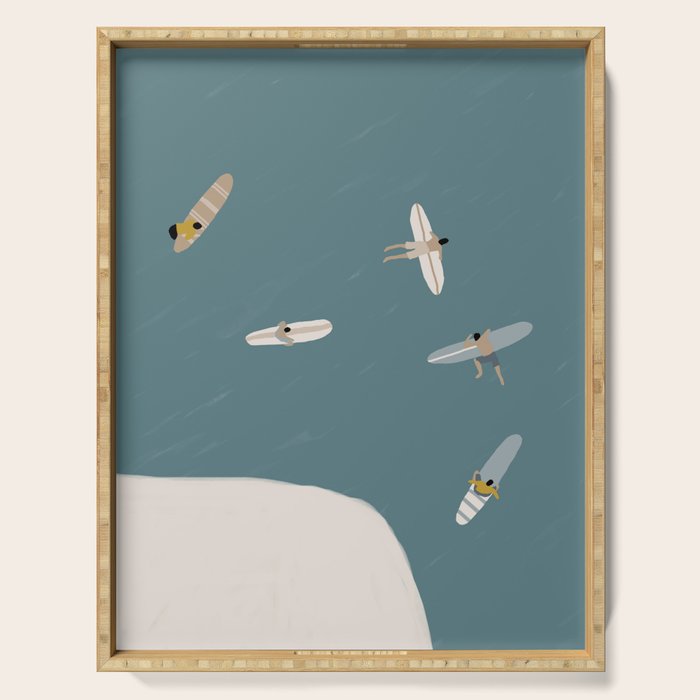 Surfers Surfing at the Sea Serving Tray Gallery Image 1