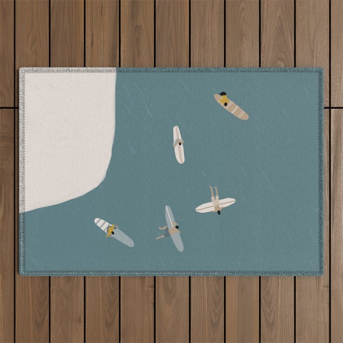 Surfers Surfing at the Sea Outdoor Rug Gallery Image 1