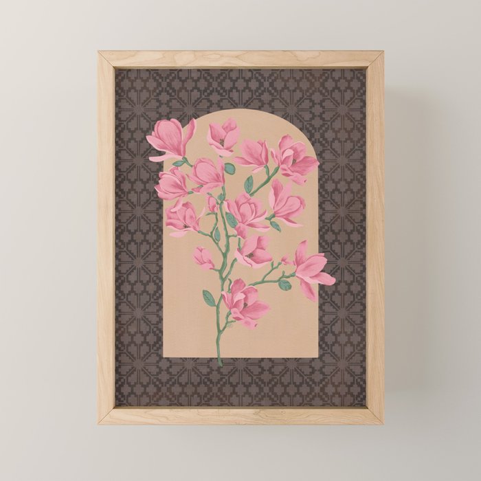 Magnolia Branch and Vintage Pattern Mini Art Print Gallery Image 1