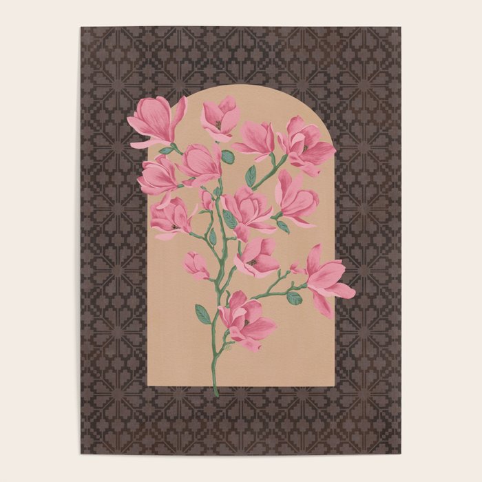 Magnolia Branch and Vintage Pattern Poster Gallery Image 1