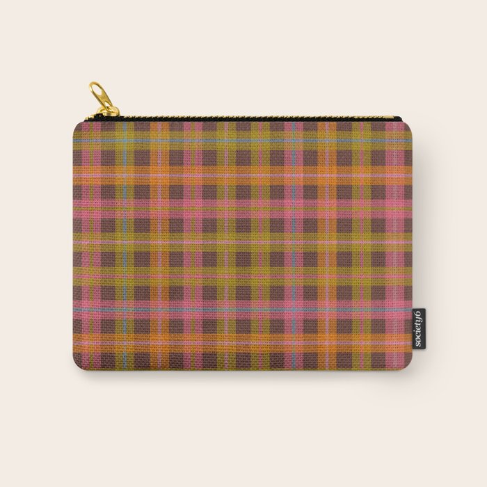 Gingham Plaid Eclectic Check Pattern on Brown Carry All Pouch Gallery Image 1