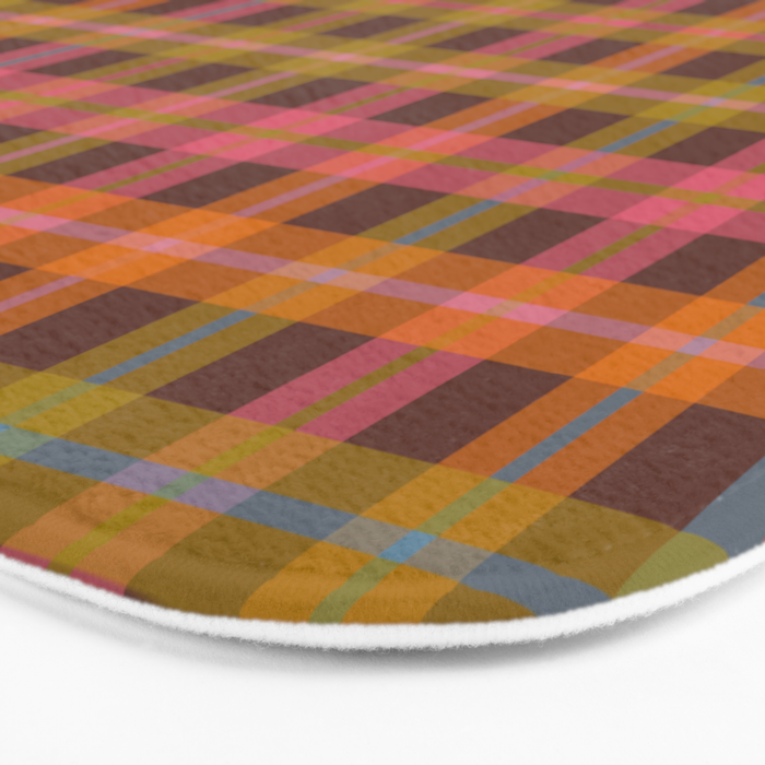 Gingham Plaid Eclectic Check Pattern on Brown Bath Mat Gallery Image 3