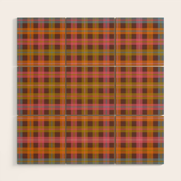 Gingham Plaid Eclectic Check Pattern on Brown Wood Wall Art Gallery Image 1