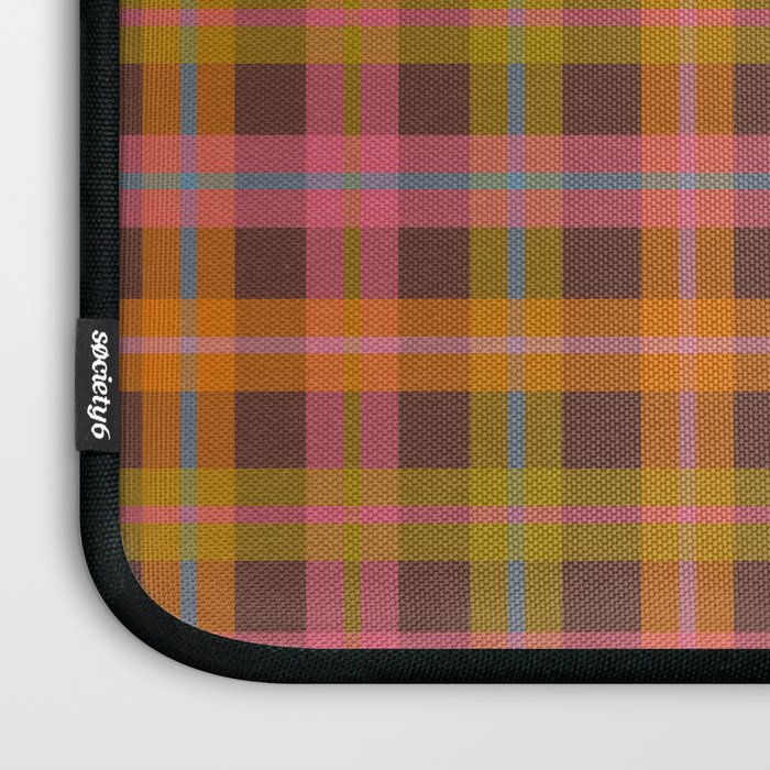 Gingham Plaid Eclectic Check Pattern on Brown Laptop Sleeve Gallery Image 3
