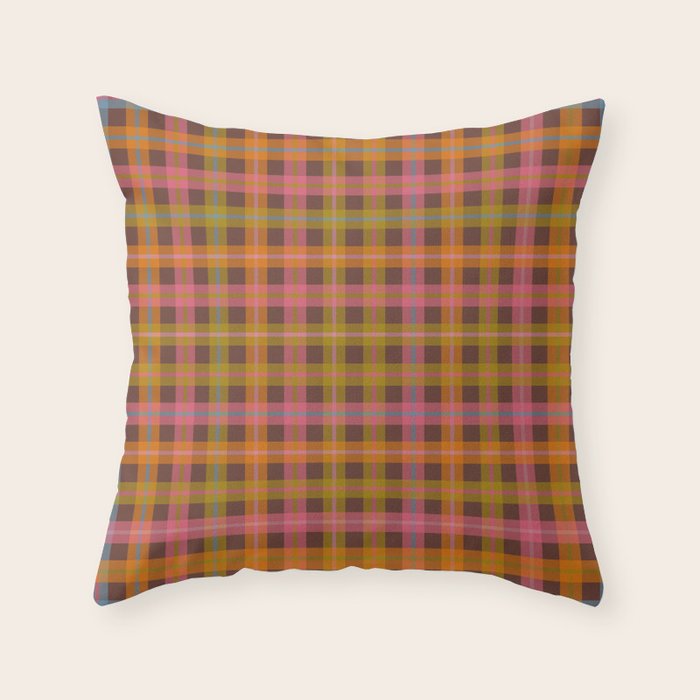 Gingham Plaid Eclectic Check Pattern on Brown Throw Pillow Gallery Image 6